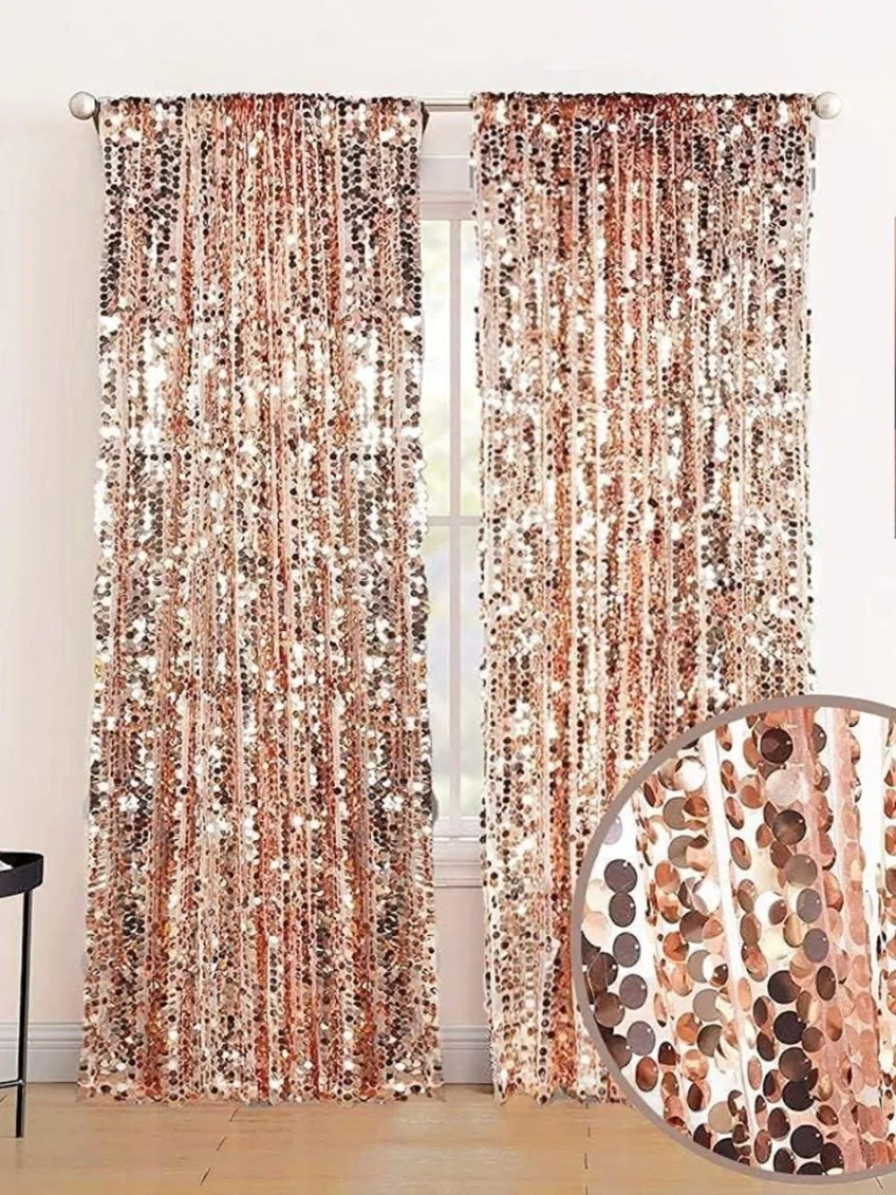 YCC 9X8FT Rose Gold Big Sequin Backdrop Curtain Panel for Wedding Party Thanksgi